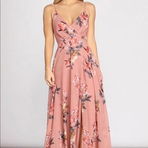 🦋 pink floral lace back maxi dress 🦋